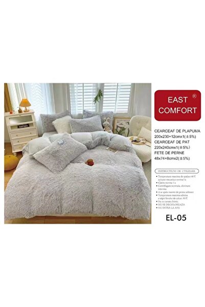 OEM Lenjerie de pat, Fluffy, 2 persoane, 4 piese, Uni, 220x240cm, Gri