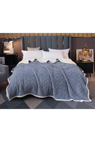 OEM Double Bed Blanket with Fleece, Tricot Model, Uni, 230x250cm, Blue