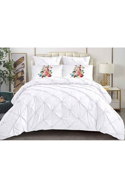 OEM Double Bed Sheet, Spring, Pleated Model, Finet, 6 Pieces, Uni, 180x200cm, White