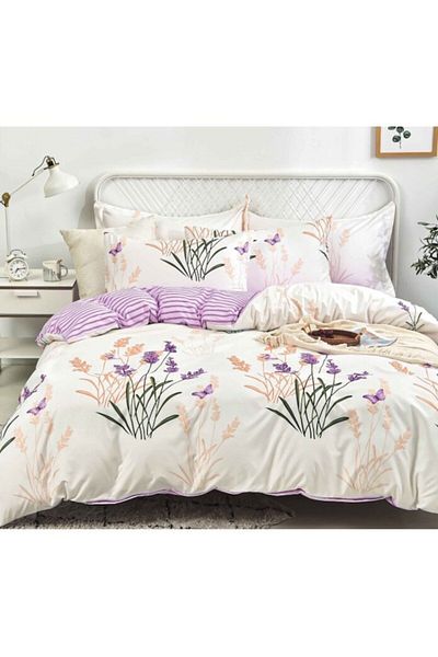OEM Bed Linen Set, Elastic Sheet, Satin Cotton, 2 Persons, 4 Pieces, Floral Print, 180x200cm, Multicolor
