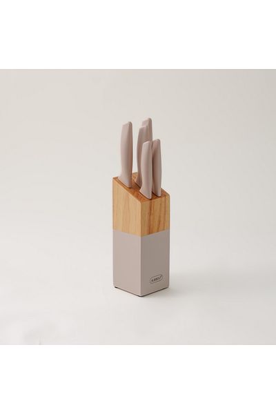 Alberto 6-piece stainless steel and green wood knife block set