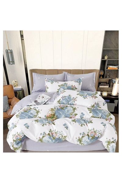 OEM Double Bed Set, Mini Bouquet, 2 Persons, 240x250cm, Finet, Blue-Multicolor