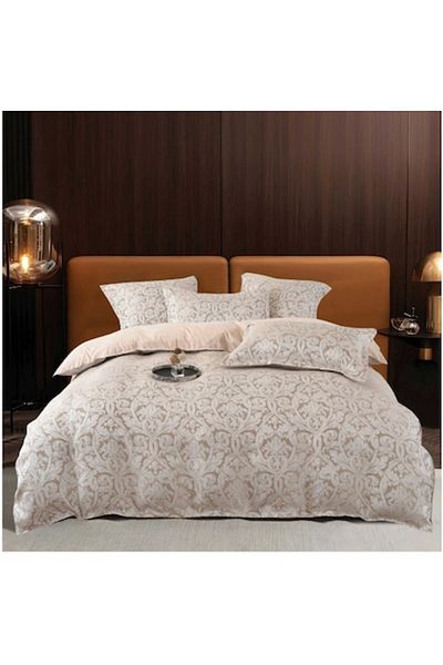 OEM Set pat dublu, 6 piese, 2 persoane, 220x240 cm, imprimeu abstract bej