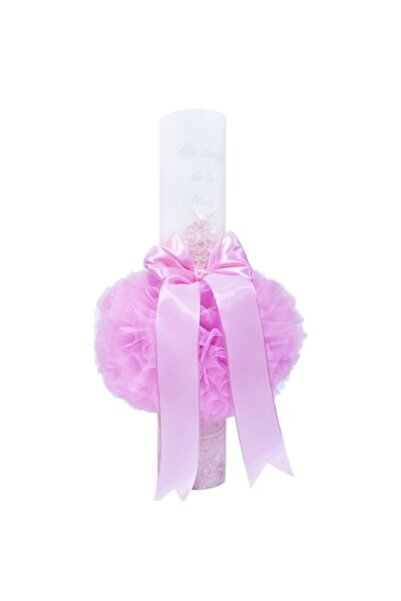 OEM Λαμπάδα Βάπτισης, Τούλι, Με Αγάπη από τους Νονούς, 40x7εκ., Ανοιχτό Ροζ