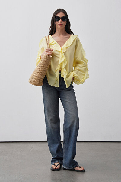 Mathilda Store Kadın Sarı Volan Detaylı Gömlek