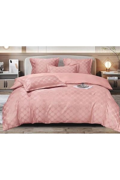 OEM Lenjerie de pat dublu, Jacquard, 6 piese, cu elastic, 180x200 cm, roz prăfuit