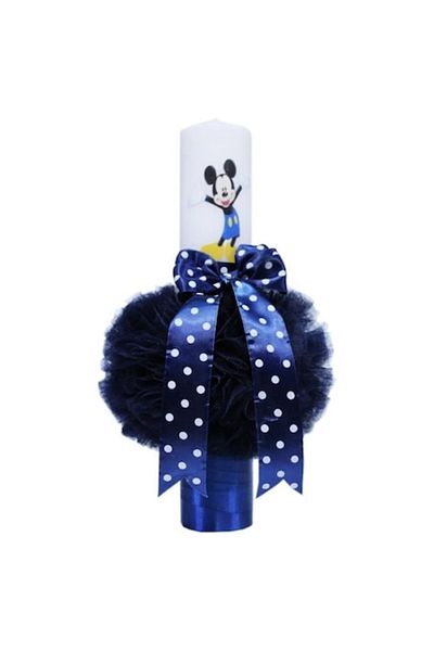 OEM Lumânare de botez pentru băieți, tul, Mickey Mouse, 40x7cm, albastru închis