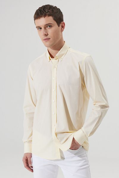 AC&Co / Altınyıldız Classics Ανδρικό πουκάμισο με 100% βαμβακερό μοτίβο με γιακά με λεπτή εφαρμογή