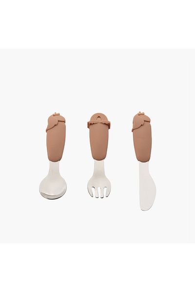 Citron Dinosaur Embossed 3-Piece Stainless Steel Cutlery Set