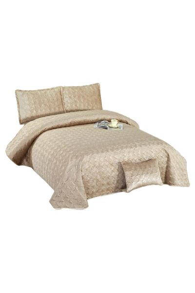 OEM Cuvertura și 4 fețe de perne, Catifea, 5 piese, Uni, 220x240cm, Crem