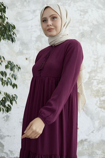 InStyle Rochie Yoryo din șifon prune cu guler cu șireturi