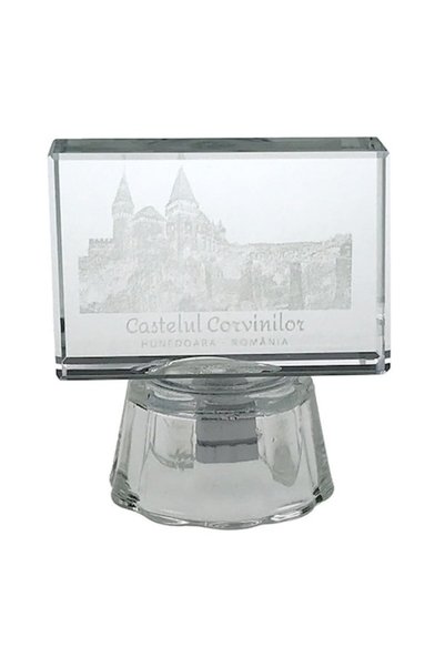OEM Decorațiune din sticlă cu LED, Castelul Corvinilor, 8x8cm, Transparentă