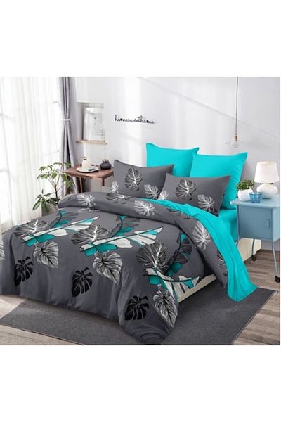 OEM Double Bedsheet with Elastic, 6 Pieces, 180x200 cm, Leaves Print, Multicolor