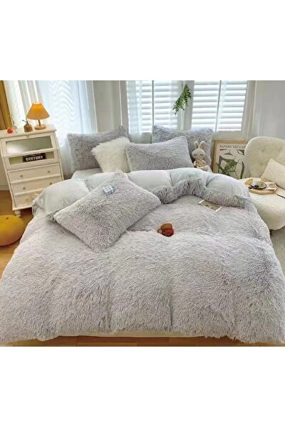 OEM Lenjerie de pat, Fluffy, 2 persoane, 4 piese, Uni, 220x240cm, Gri