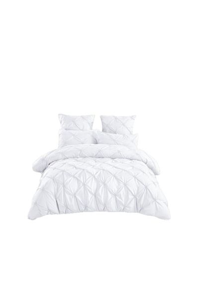OEM Double Bed Linen, Embroidered Pleats, Uni, 6 Pieces, 2 Persons, Cotton Finet, 230x250cm, White