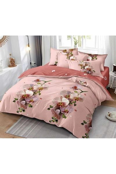 OEM Double Bed Linen, Orchid Print, 6 Pieces, 2 Persons, 245x250 cm, Finet, Multicolor