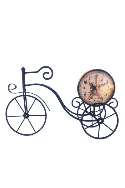 OEM Ornament din metal in forma de tricicleta cu ceas de plastic, 21 cm