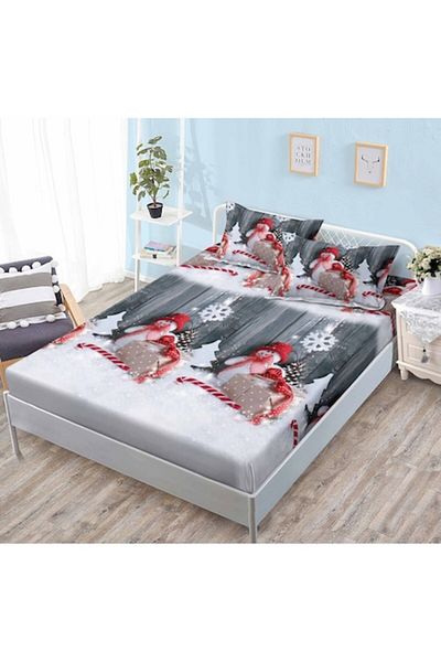 OEM Bed Sheet and 2 Pillowcases, Finet, 2 People, 3 Pieces, Snowmen, 180x200cm, Multicolor