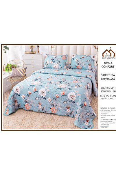 OEM Cuvertura de pat, Bumbac si IN, 3 piese, 2 persoane, 230x250cm, Imprimeu Floral, Multicolor