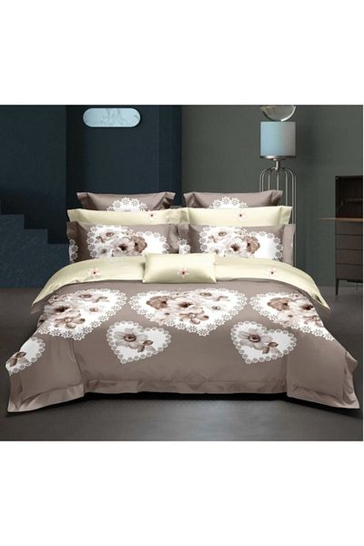 OEM Double Bed Set, 6 Pieces, 180x200 cm, Heart Print, Multicolor