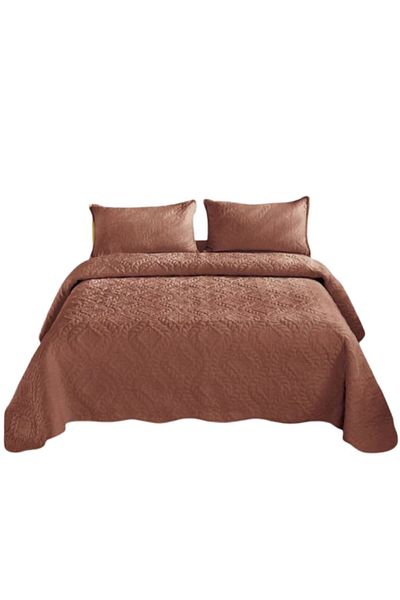 OEM Double Bedspread and 2 Pillowcases, Grofat Model, Uni, 3 Pieces, 230x250cm, Brown