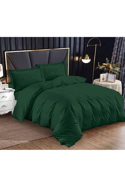 OEM Double Bed Sheet, Elastic Fitted, Damask, 4 Pieces, Uni, 180x200cm, Green
