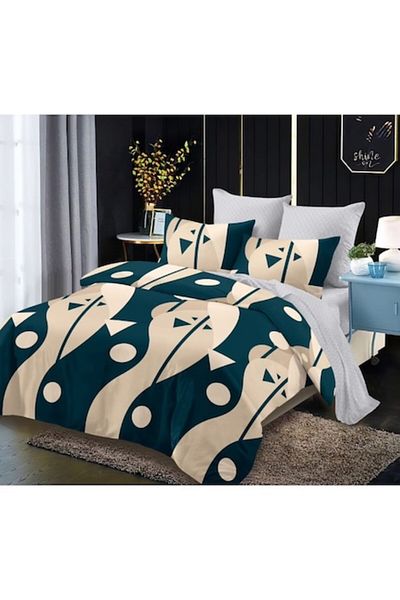 OEM Lenjerie de pat, Finet, 6 piese, 2 persoane, Imprimeu Forme Geometrice, 230x250cm, Multicolor