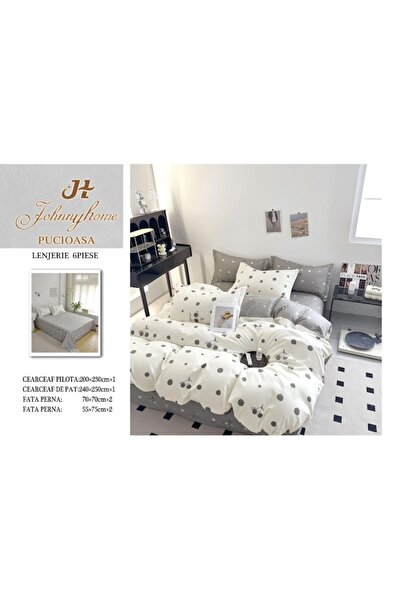 OEM Double Bedding Set, Dots, 2 Persons, 240x250cm, Finet, White-Grey
