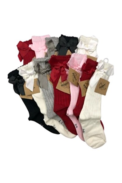 bony Set 12 șosete lungi pentru copii, multicolore cu fundă și dungi, Bony, mărimea 0-2