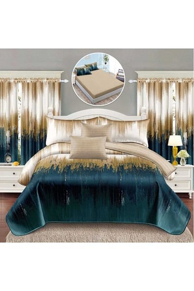 OEM Lenjerie si Draperii, 8 Piese, Cearsaf cu Elastic, 2 persoane, Finet Elegant, Imprimeu Elegant, Mult
