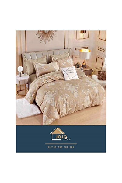 JOJO HOME Lenjerie de pat, Jojo Home, 6 piese, 2 persoane, 245x250cm, Imprimeu Elegant, Finet Superior, Bej Nu