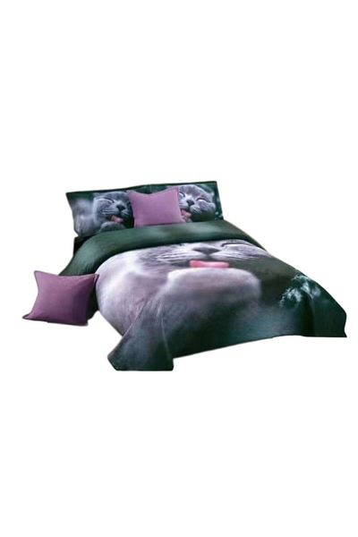 OEM Cuvertura si 4 fete de perne, Catifea, 5 piese, imprimeu Pisica, 230x230cm