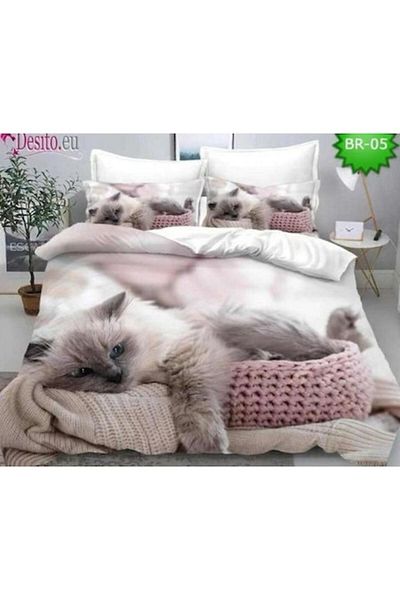 OEM Double Bed Linen, 230x250 cm, 6 pieces, 2 people, 3D, soft fabric, cute kitten print, multicolor