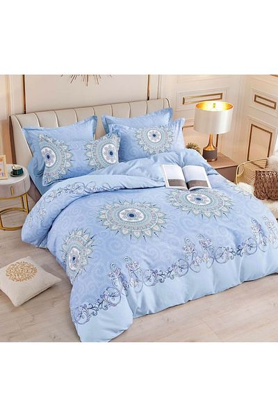 JOJO HOME Bed Linen, Jojo Home, Floral Print, 6 Pieces, 2 Persons, 245x250cm, Superior Finet, Light Blue