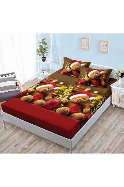 OEM Bed Cover Set with 2 Pillowcases, Finet, 2 Persons, 3 Pieces, Teddy Bear, 180x200cm, Multicolor