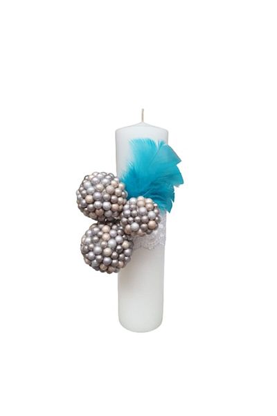 OEM Lumânare de botez pentru băieți, decorată cu albastru, 35 cm