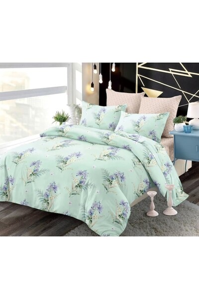 OEM Lenjerie pat dublu, Primavara, Cearceaf cu Elastic, 6 piese, 2 persoane, 180x200cm, Finet, Multicolo