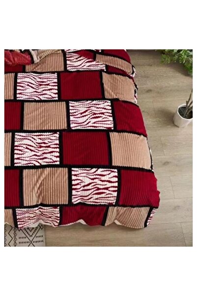 OEM Cocolino Blanket, 2 Persons, 200x230cm, Patterned Squares, Bordeaux-Beige