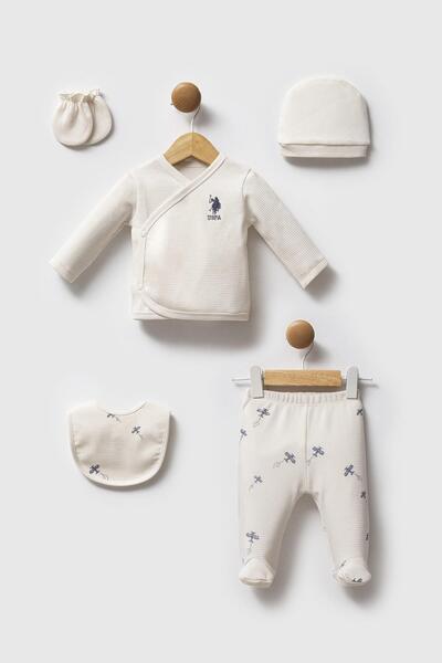 U.S. Polo Assn. U.S. Polo Assn. Ekru %100 Pamuklu Waffle Kumaş Yenidoğan Erke...