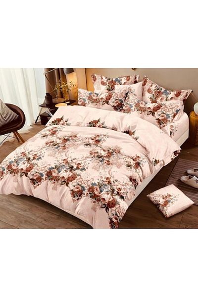 OEM Double Bed Linen, Finet, 6 pieces, Floral Print, 250x230cm, Beige Multicolor