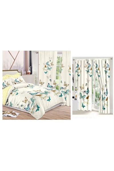 OEM Set Lenjerie de Pat Dublu cu Draperie Asortată, 8 Piese