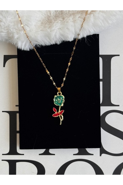 WhimsyWhite قلادة على شكل زهرة من الفولاذ الوردي الأخضر العتيق