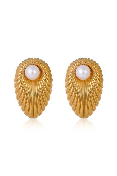 Eva Grace Madge earrings, gold, with pearls, made of 18K gold-plated stainless steel - Universe of Pearls Collection