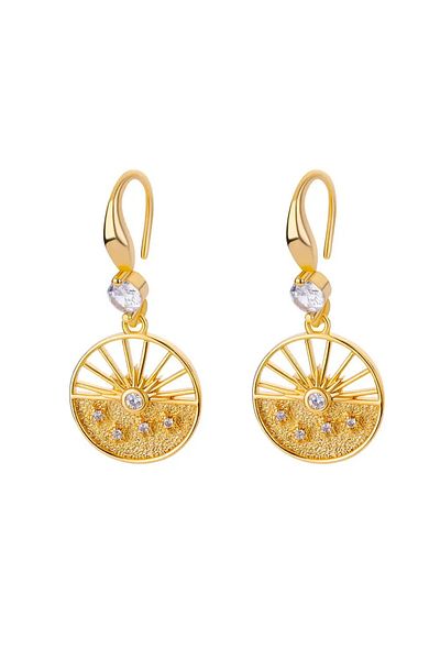 Eva Grace Colleen earrings, gold, with zirconia, made of stainless steel, ray pattern