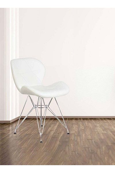 Taimi White Ergonomic PU Leather Upholstered Chair with Metal Legs for Modern Living Spaces