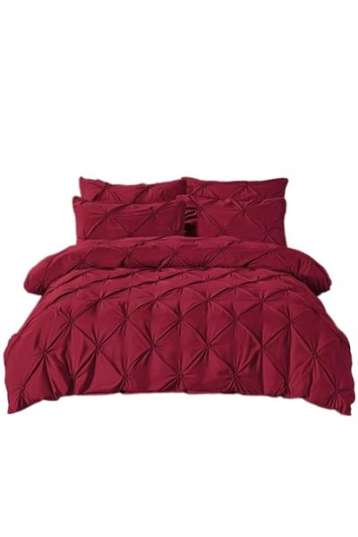 JOJO HOME Double Bed Sheet Set, Jojo Home, Uni, Pleated Embroidery Design, 6 Pieces, Finet, 230x250cm, Bordeau