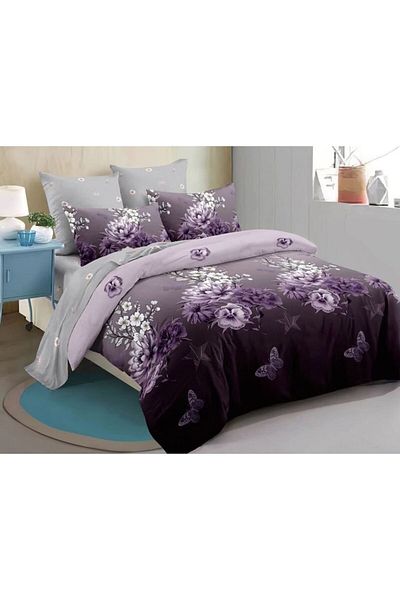 OEM Double Bedding Set, Spring, Finet, 6 Pieces, 2 Persons, Purple-Lilac Print, 180x200cm