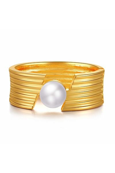 Eva Grace Evalina bracelet, gold, wide, with pearl and textured look