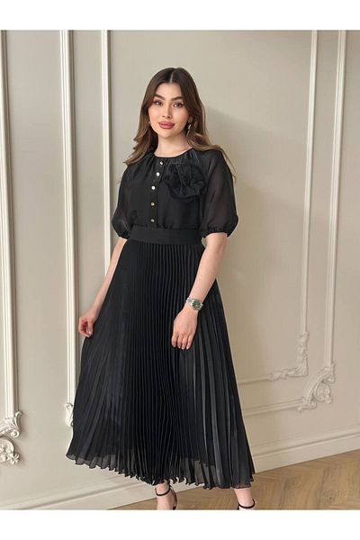 My twins Ewas Design Midi Length Belted Skirt Pleated Women's Tulle Dress