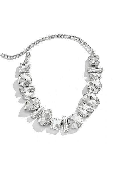 Eva Grace Leila necklace, silver, with large geometric stones, choker type - Glamour Collection